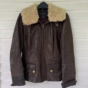 Leather Flight Jacket, 1990's, Distressed Brown, Genuine Shearling Collar